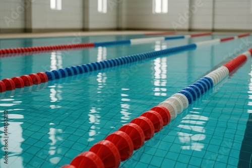 Obraz na płótnie Indoor Swimming Pool with Colorful Lane Markers and Clear Water w salonie