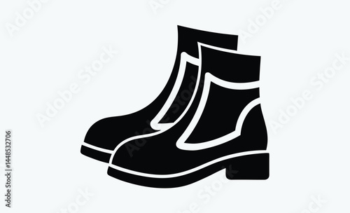 Black boots silhouette, simple boot icon, footwear vector illustration, rugged shoe design, minimal boot shape