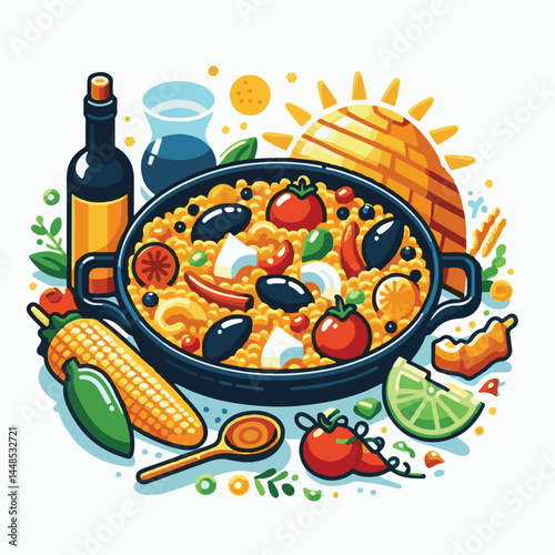 rice, paella, dish, meal, spanish, cuisine, food, seafood, pan, dinner, traditional, shrimp, mediterranean, spain, cooking, prawn, vegetable, cooked, background, plate, mussel, gourmet, shellfish, res
