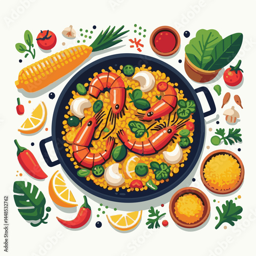 rice, paella, dish, meal, spanish, cuisine, food, seafood, pan, dinner, traditional, shrimp, mediterranean, spain, cooking, prawn, vegetable, cooked, background, plate, mussel, gourmet, shellfish, res