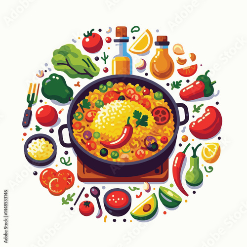 rice, paella, dish, meal, spanish, cuisine, food, seafood, pan, dinner, traditional, shrimp, mediterranean, spain, cooking, prawn, vegetable, cooked, background, plate, mussel, gourmet, shellfish, res
