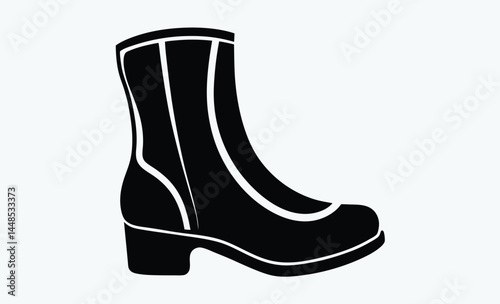Black boots silhouette, simple boot icon, footwear vector illustration, rugged shoe design, minimal boot shape