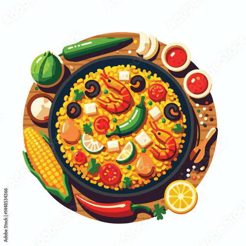 rice, paella, dish, meal, spanish, cuisine, food, seafood, pan, dinner, traditional, shrimp, mediterranean, spain, cooking, prawn, vegetable, cooked, background, plate, mussel, gourmet, shellfish, res