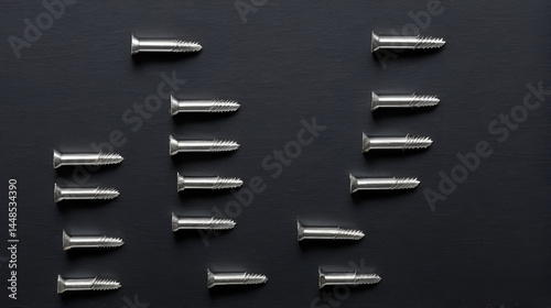 Group of ring shank underlayment nails on a dark paper background