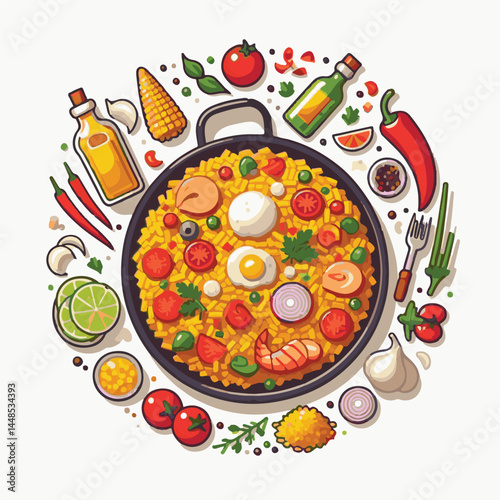 rice, paella, dish, meal, spanish, cuisine, food, seafood, pan, dinner, traditional, shrimp, mediterranean, spain, cooking, prawn, vegetable, cooked, background, plate, mussel, gourmet, shellfish, res