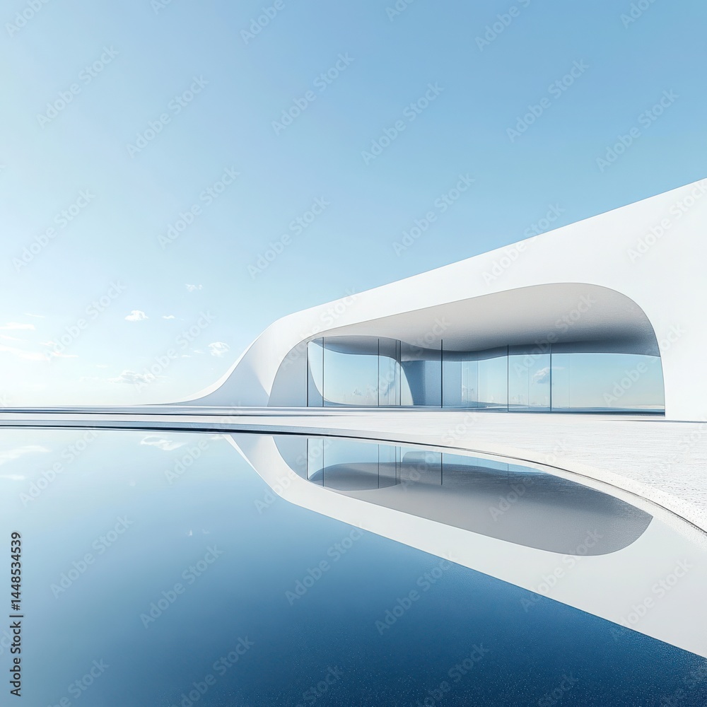 Fototapeta premium Modern white building with pool on transparent background