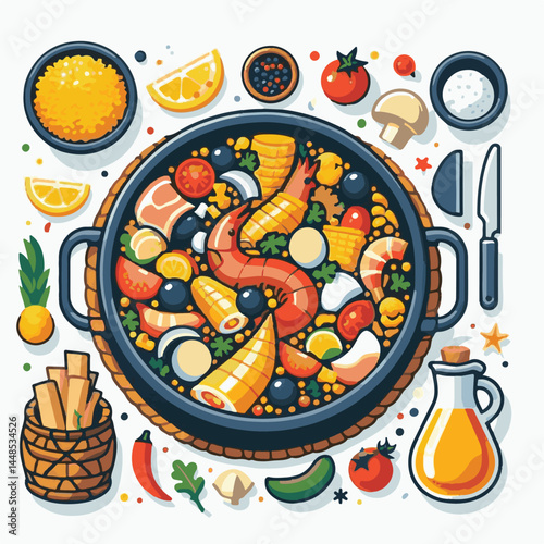 rice, paella, dish, meal, spanish, cuisine, food, seafood, pan, dinner, traditional, shrimp, mediterranean, spain, cooking, prawn, vegetable, cooked, background, plate, mussel, gourmet, shellfish, res