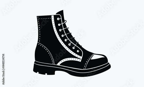 Black boots silhouette, simple boot icon, footwear vector illustration, rugged shoe design, minimal boot shape