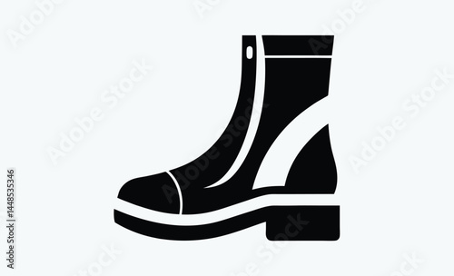Black boots silhouette, simple boot icon, footwear vector illustration, rugged shoe design, minimal boot shape