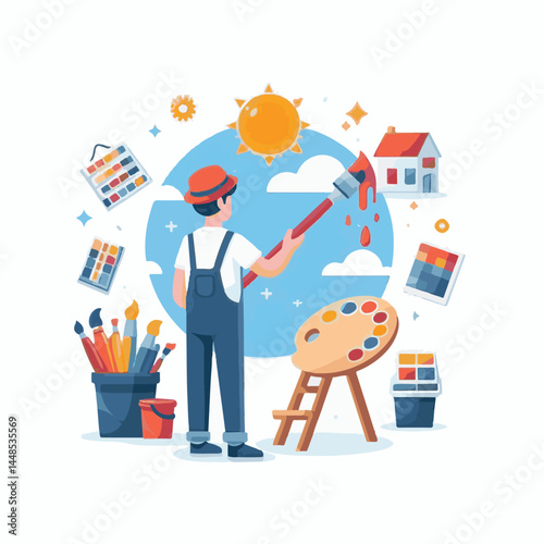 painter, paint, brush, work, design, apartment, wall, roller, paintbrush, man, interior, house, equipment, professional, improvement, white, construction, job, tool, decoration, art, renovation, profe
