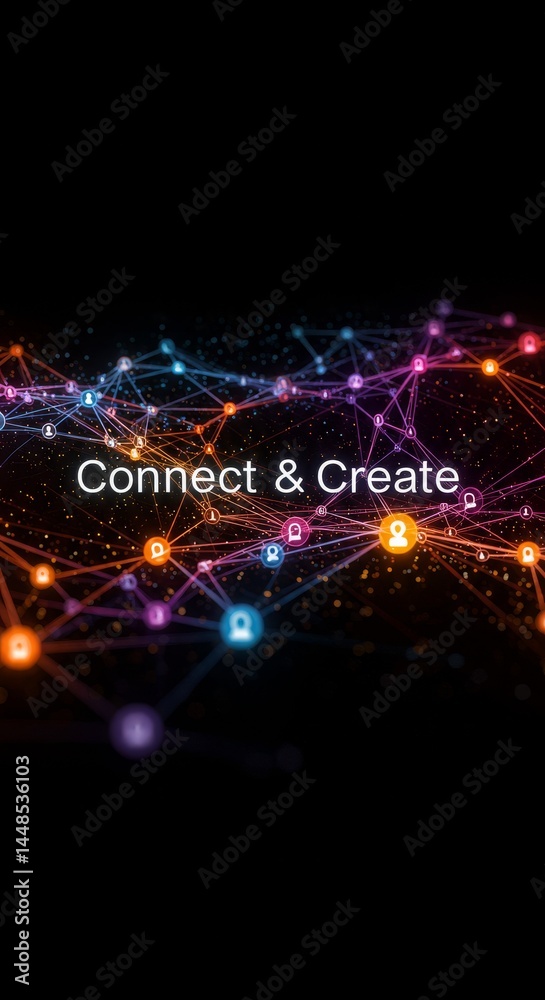 Obraz premium Networked Ideas: Connect and Create - Symbolizing connection, collaboration, innovation, growth, and community through a network of glowing lines