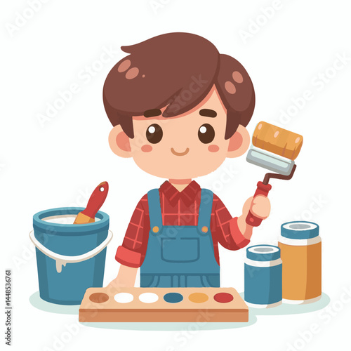 painter, paint, brush, work, design, apartment, wall, roller, paintbrush, man, interior, house, equipment, professional, improvement, white, construction, job, tool, decoration, art, renovation, profe