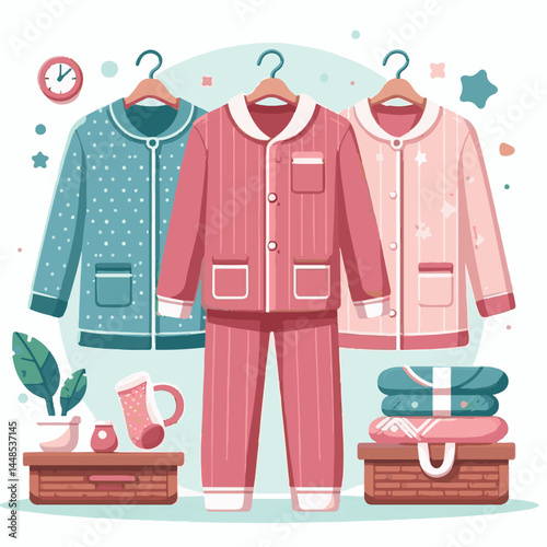 bed, home, sleep, pajamas, pajama, bedroom, child, woman, night, happy, sleepwear, young, female, lifestyle, girl, nightwear, clothes, kid, illustration, morning, rest, clothing, vector, person, white