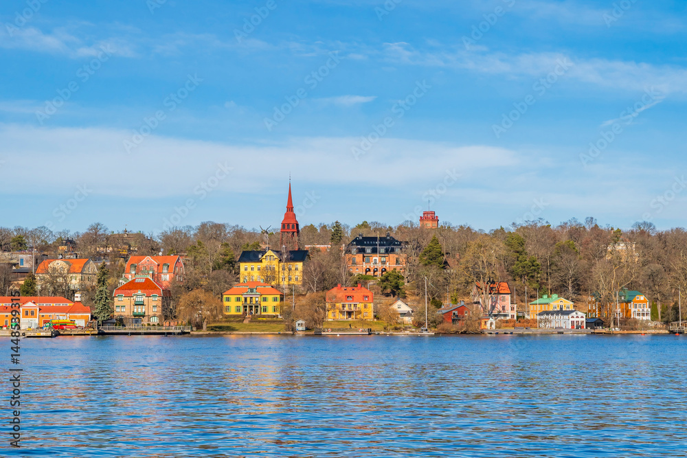 Naklejka premium Waterfront embankment in Stockholm archipelago. Sweden
