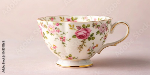 Vintage Teacup with Floral Pattern A Side View