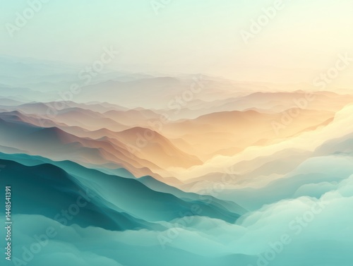 Ethereal Mountain Gradient Minimalist Landscape Visualization Exploring Digital Art, Emotional Serenity, and Tranquil Design Innovation for Modern Wellness Aesthetics