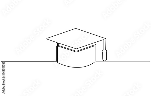 Graduation cap and diploma continuous one line drawing. hand drawn line art vector illustration of graduation hat, university graduation sign isolated white background.