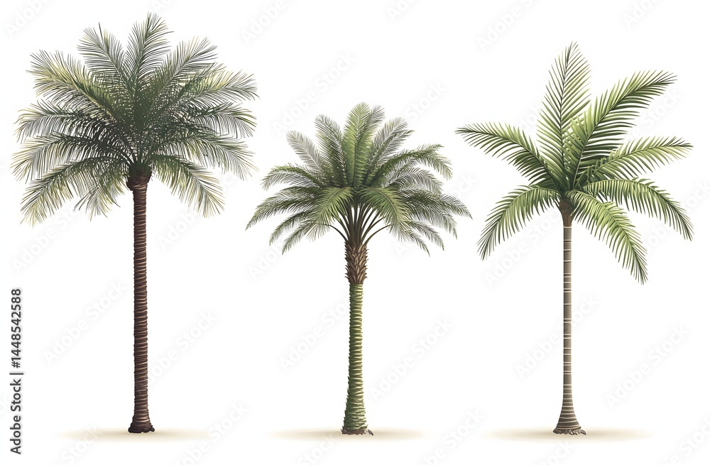 Four tropical palm trees in a horizontal arrangement. Four tropical palm trees in a horizontal arrangement.