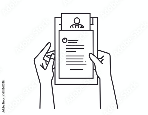 Thin Outline Icon Sheet of Paper or Document in a Person's Hand. Such Line sign as Request, Submission of Documents. Vector Computer Isolated Pictograms for Web on White Background Editable Stroke.