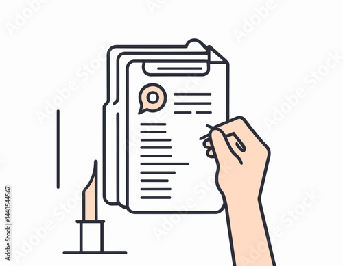 Thin Outline Icon Sheet of Paper or Document in a Person's Hand. Such Line sign as Request, Submission of Documents. Vector Computer Isolated Pictograms for Web on White Background Editable Stroke.