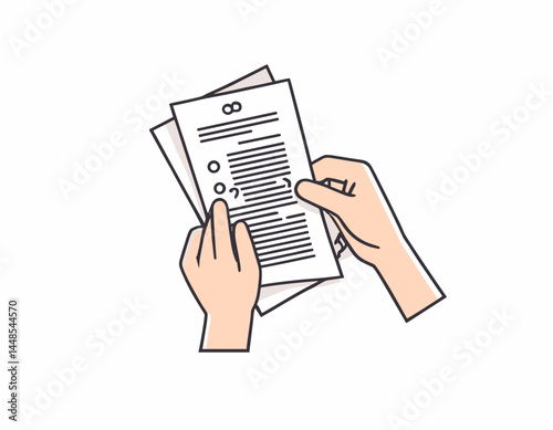 Thin Outline Icon Sheet of Paper or Document in a Person's Hand. Such Line sign as Request, Submission of Documents. Vector Computer Isolated Pictograms for Web on White Background Editable Stroke.