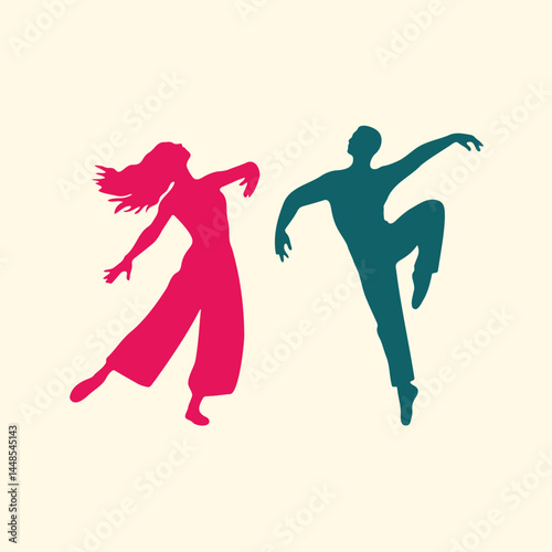 Couple Dance Silhouette, Male and Female Ballet Dancers in Elegant Artistic Poses, Graceful ballerina performance Silhouette Vector Icon.