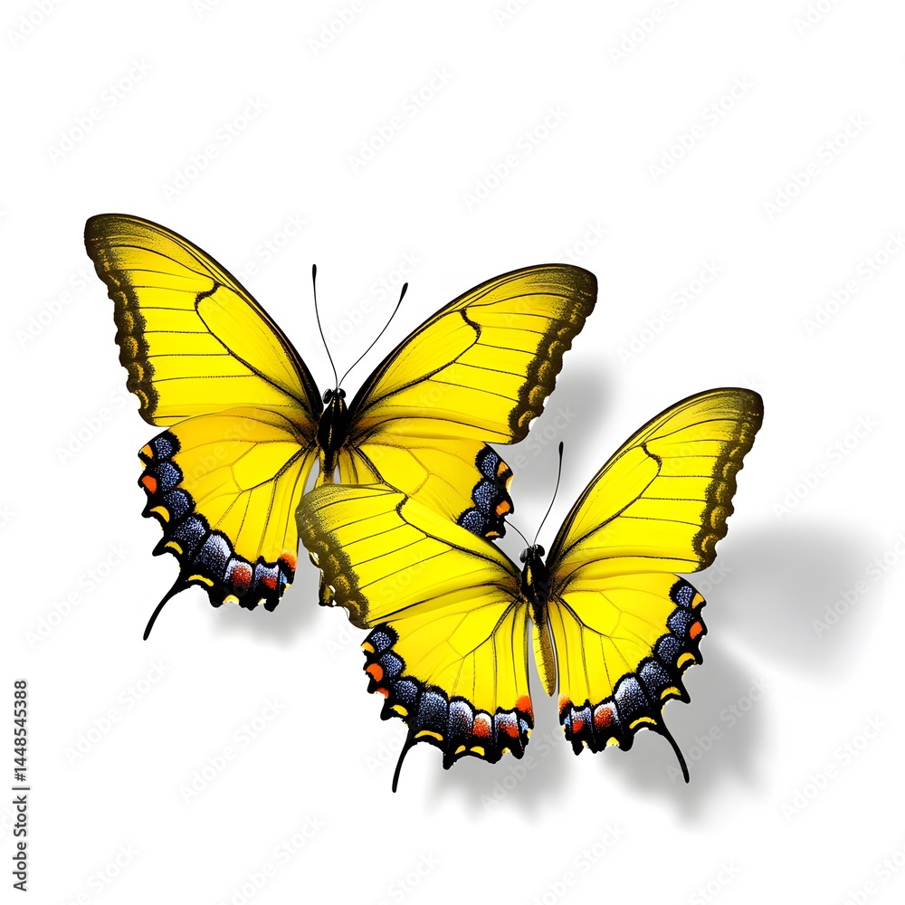 Fototapeta premium Two Yellow Butterflies Isolated White Background