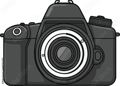 Black Camera Icon with White Lens on White Background Photography, Digital Camera, and Camera Gear Concept