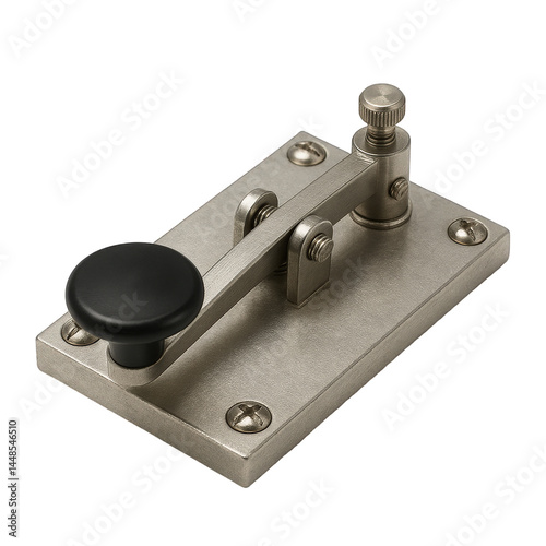 Precision-crafted metal electrical key, featuring a lever arm and black knob, designed for sending signals.