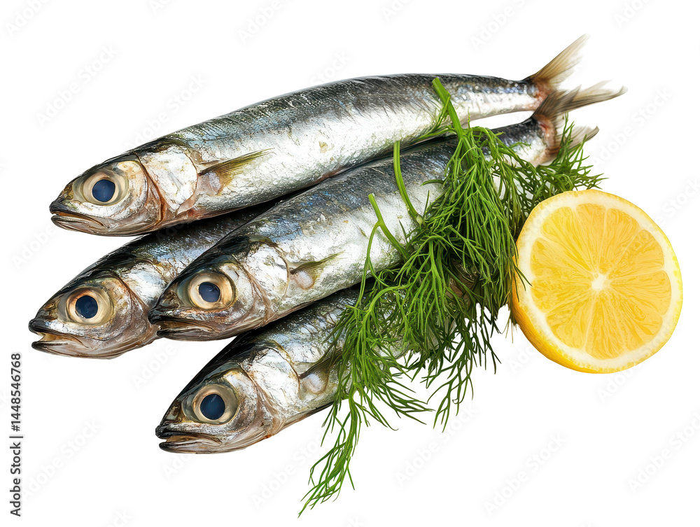 Isolated Sprats with Dill and Lemon Isolated Sprats with Dill and Lemon