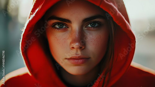 A person in red hoodie stands still
