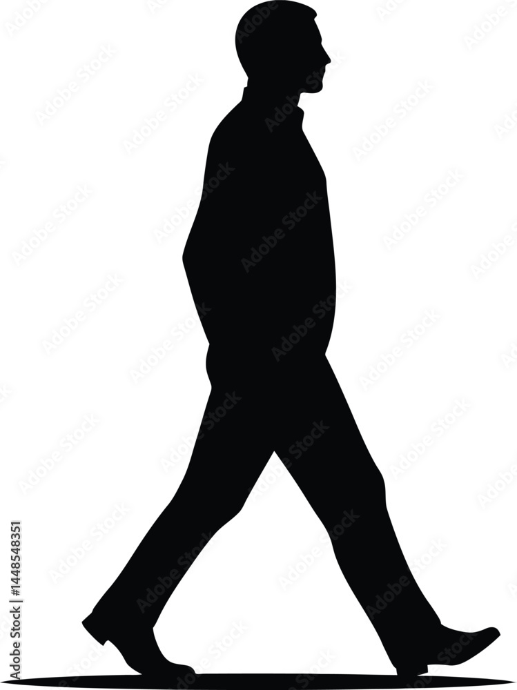 Fototapeta premium Black Silhouette of Person Walking Side Profile