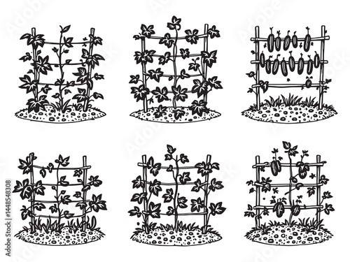 Cucumber Trellis line art icon simple vertical structure