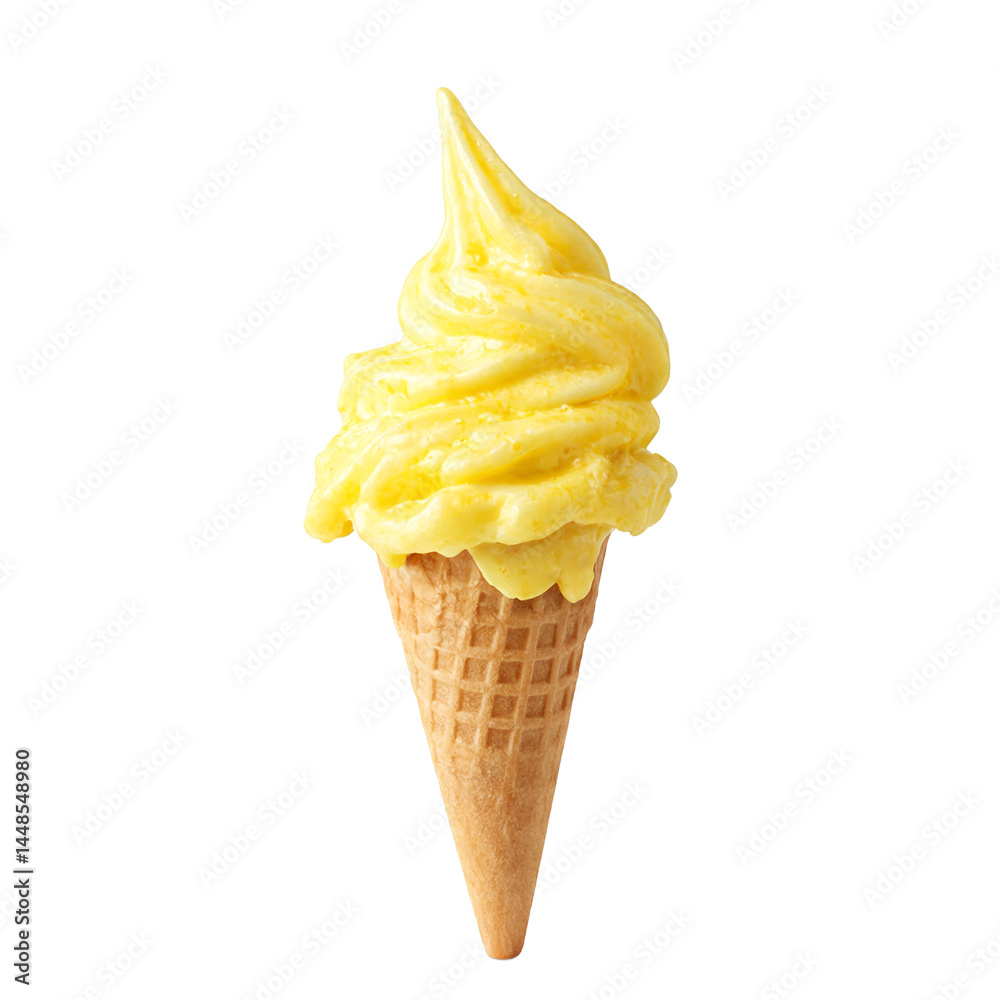 Isolated lemon ice cream cone with zesty yellow color