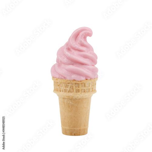 Small bubblegum pink ice cream cone isolated on white background