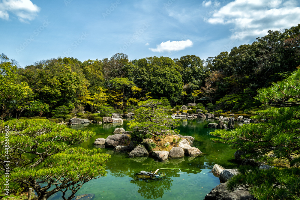 Traditional Japanese gardenb of Ohori Park in the city of Fukuoka Traditional Japanese gardenb of Ohori Park in the city of Fukuoka