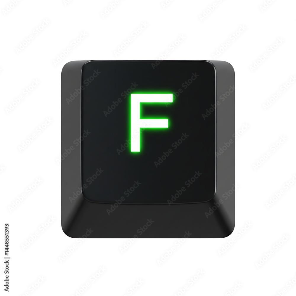 Close-up of a Single Illuminated Keyboard Key: Letter F Close-up of a Single Illuminated Keyboard Key: Letter F