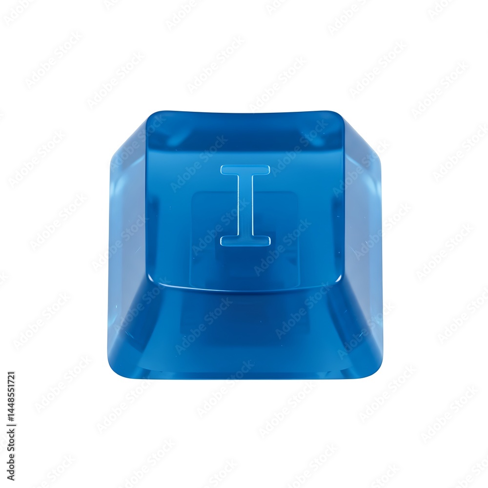 Close-up of a single translucent blue keyboard key with the letter I Close-up of a single translucent blue keyboard key with the letter I