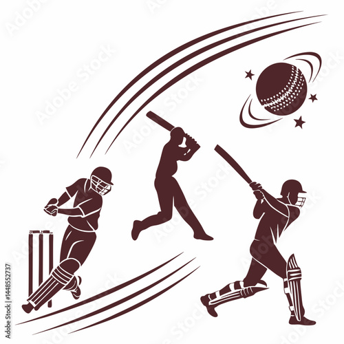  cricket player with ball  vector silhouette