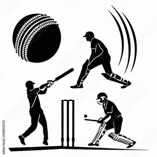  cricket player with ball  vector silhouette