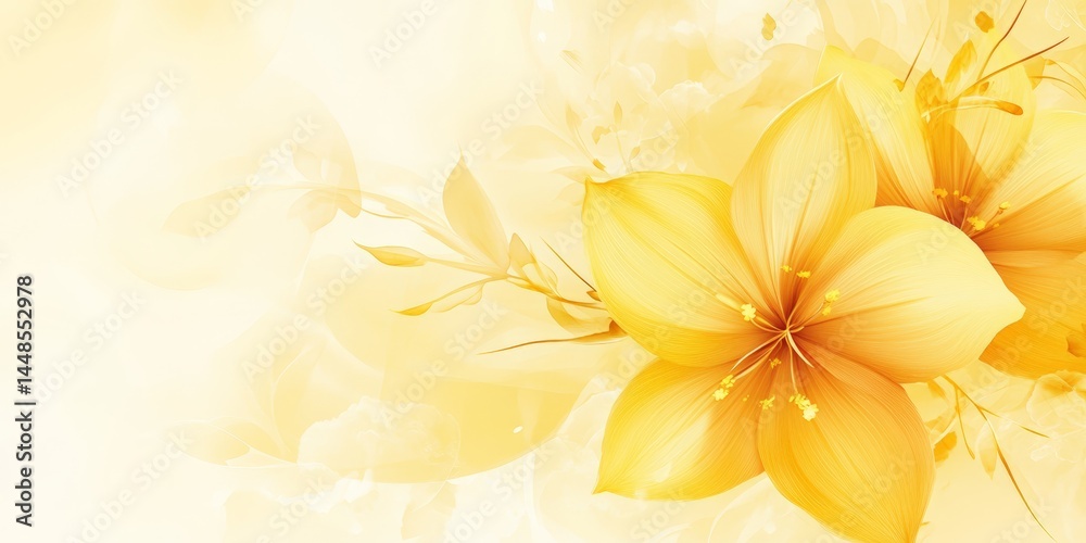 Fototapeta premium Vibrant yellow floral background with soft petals and delicate leaves