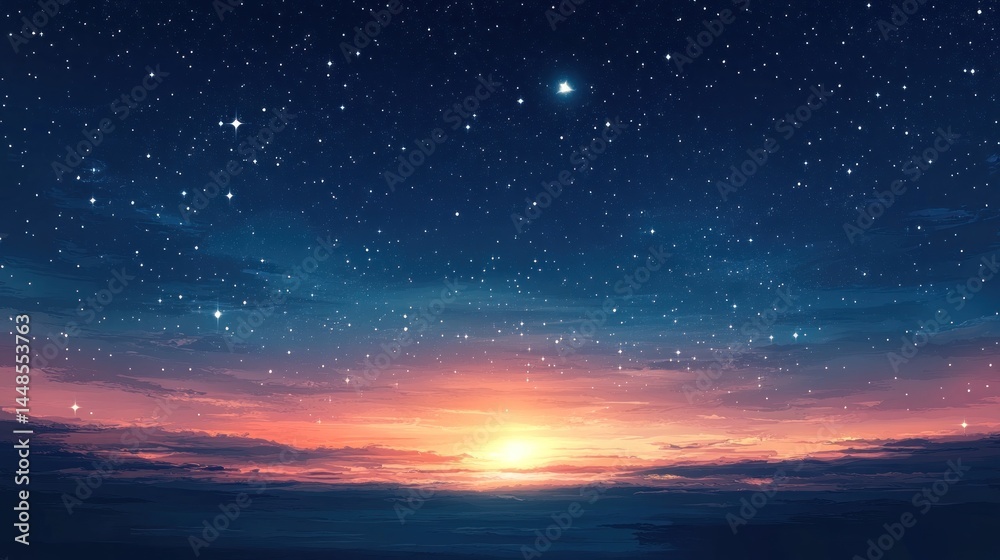 Fototapeta premium Starry night sky meets sunrise