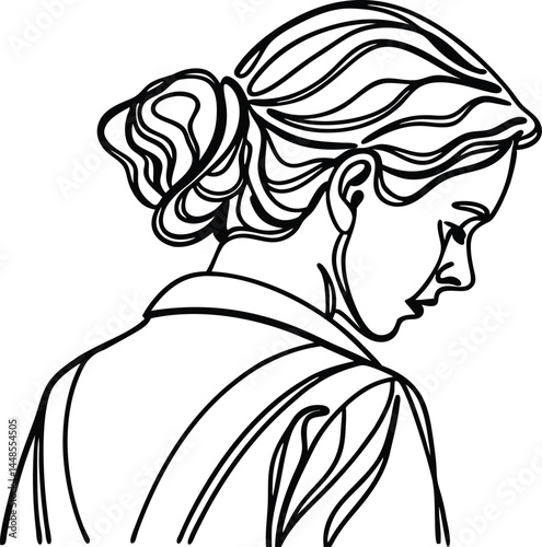 Minimalist Line Art Depicting A Woman With Hair In A Bun Hairstyle