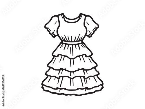 delicate ruffle dress design vector line art for fashion lovers
