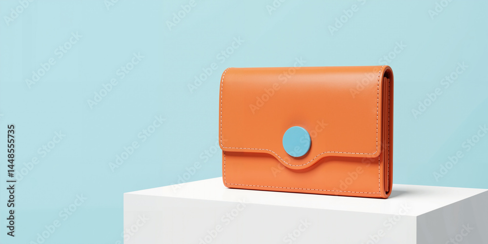 an orange wallet on a white block an orange wallet on a white block