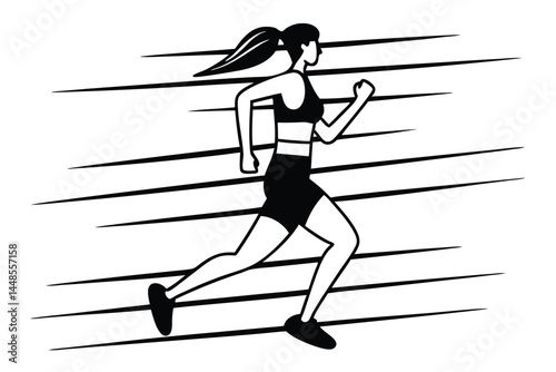 Stylized Silhouette of a Woman Running, Fitness and Exercise Illustration Vector Artwork.