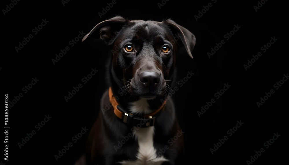mongrel dark dog in collar isolated on black mongrel dark dog in collar isolated on black