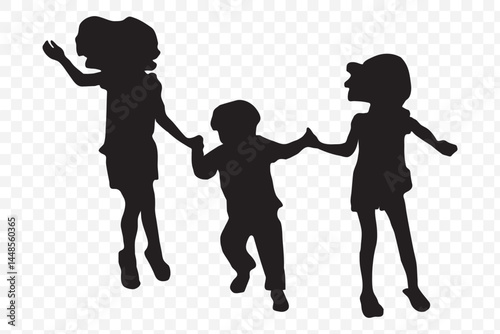 Black silhouette of children jumping for joy. Active kids jumping or trampolining, outline elements collection, flat vector isolated on white background. Summer entertainments and attraction. EPS 10.