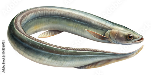 Detailed illustration of a single freshwater fish curled into a circle showing its scales and fins
