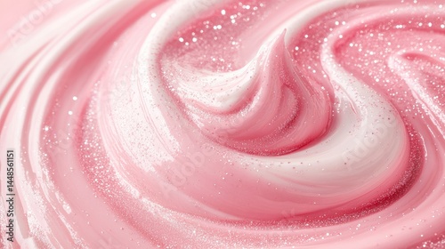 Pink and White Cream Swirl with Glitter on Pink Background